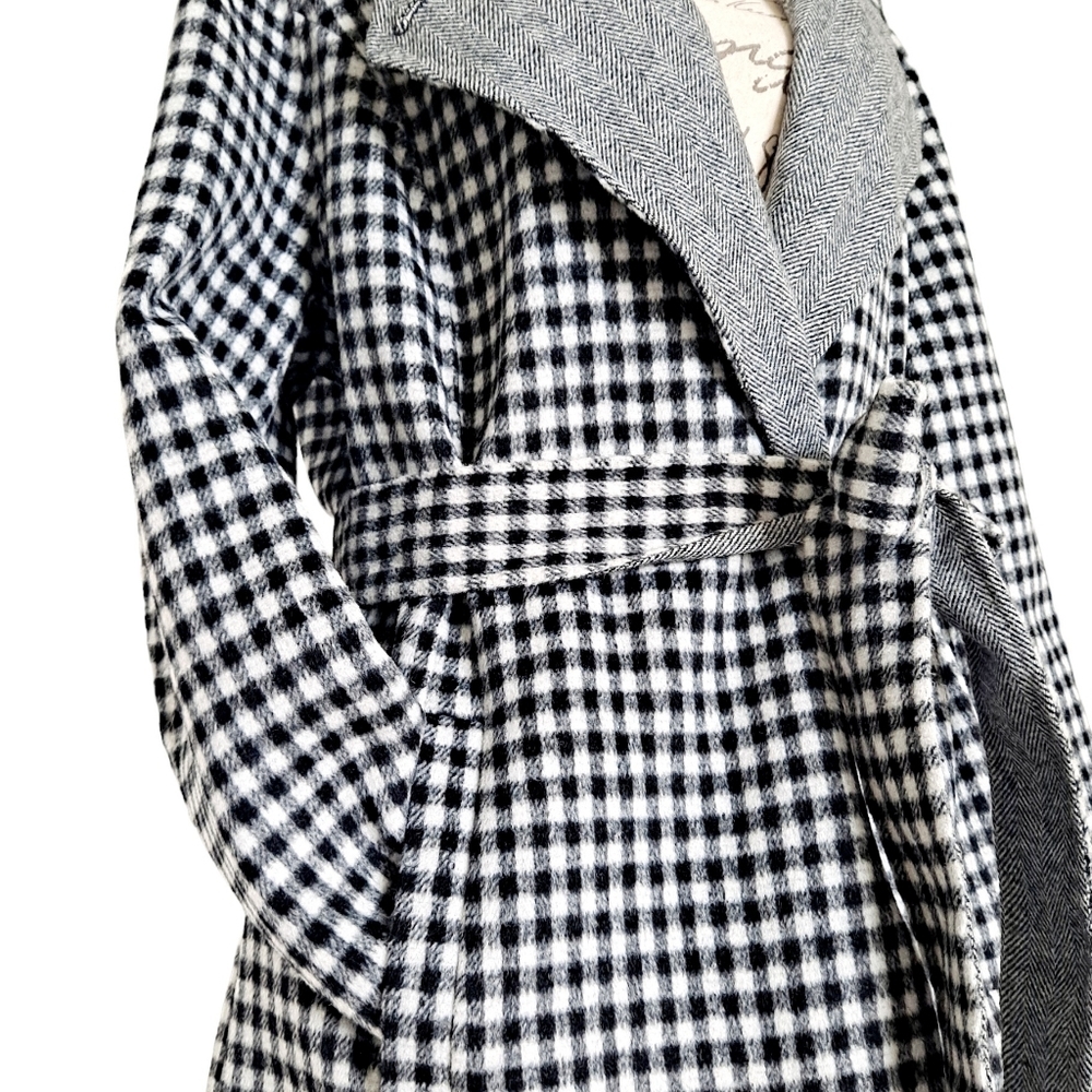 SOLD Talbots wool blend Trench plaid gingham double face belted long coat 18W - Picture 10 of 17